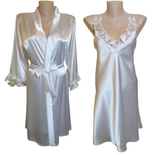 Пеньюар атласний з мереживними вставками Jasmin (Білий) XL
