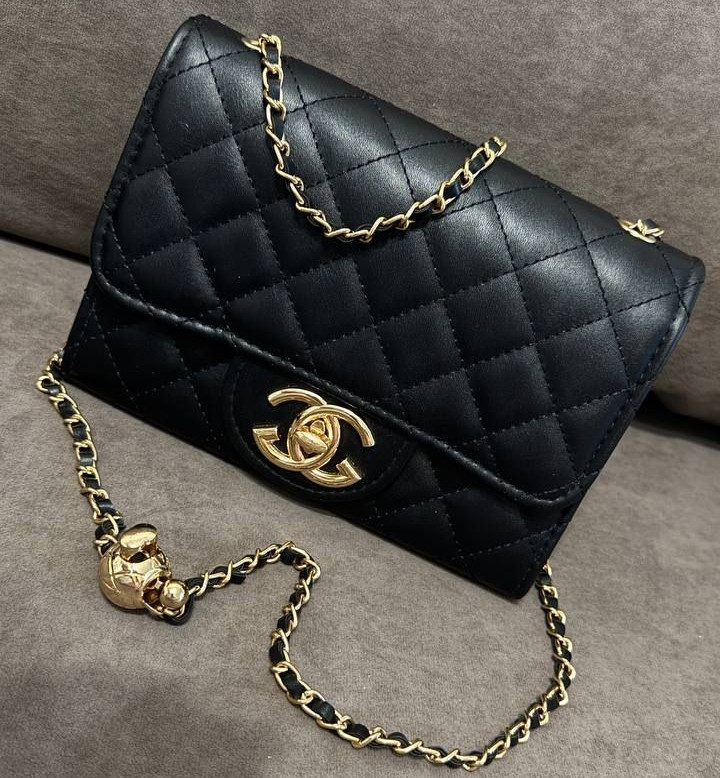 Сумка жіноча шкіряна стьобана (Чорний), фото 1