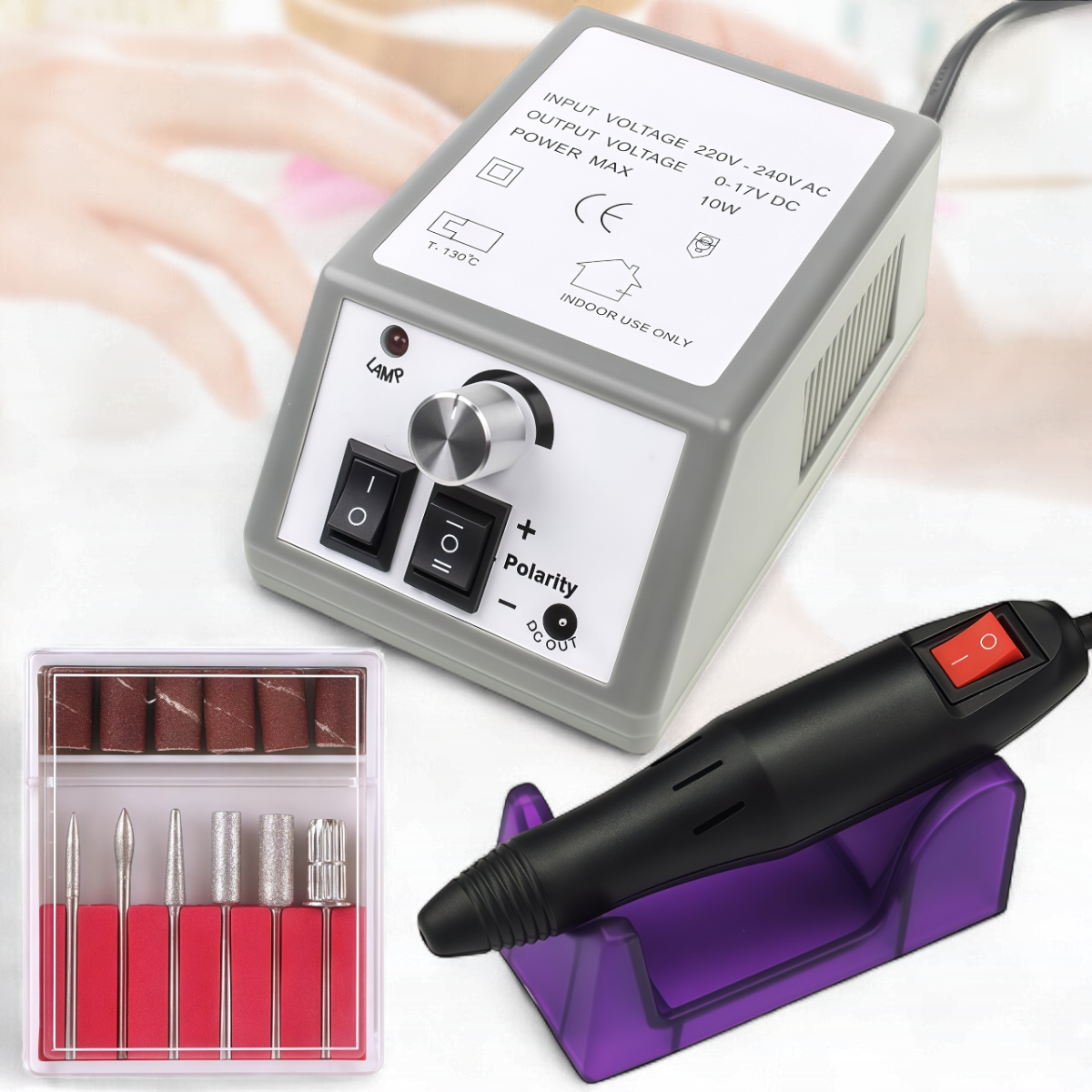 Фрезер для корекції та шліфування нігтів з набором насадок та реверсом 20 000 об/хв, фото 1