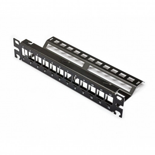 Патч панель 10", 1U, під 12 модулів KeyStone (slim), з заднім організатором, фото 1