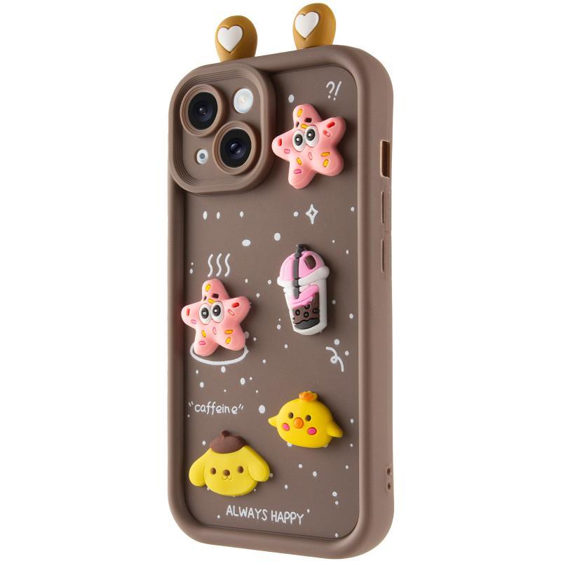 Силіконовий 3D чохол Toys Case with Ears для Apple iPhone 14 (6.1") | з вушками Brown, фото 1