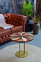 Журнальний столик із дерева та епоксидної смоли круглий 60 см (2240016)