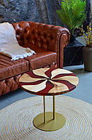 Журнальний столик із дерева та епоксидної смоли круглий 60 см (2240025)