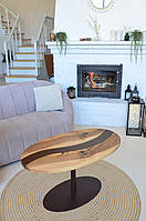 Журнальний столик із дерева та епоксидної смоли овальний 90x50 см (2240041)