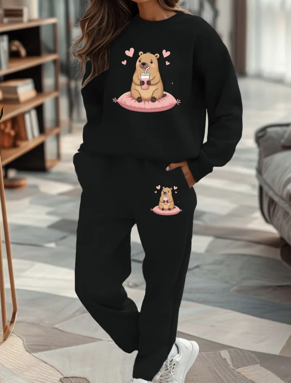 Теплий жіночий костюм з принтом "Капібара", фото 1