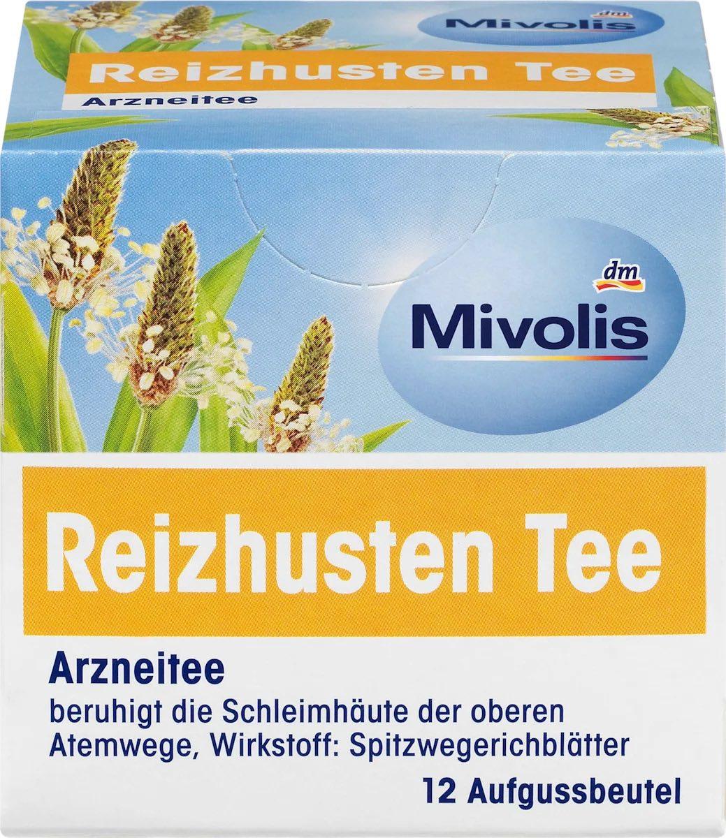 Лікарський чай листя подорожника Mivolis Reizhusten Tee – від подразливого сухого кашлю, 12 пакетиків, фото 1