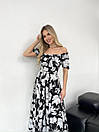 Жіноча літня чорно-біла сукня в квіточку довга з відкритима плечима, фото 5