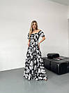 Жіноча літня чорно-біла сукня в квіточку довга з відкритима плечима, фото 6