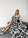 Жіноча літня чорно-біла сукня в квіточку довга з відкритима плечима, фото 7