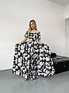 Жіноча літня чорно-біла сукня в квіточку довга з відкритима плечима, фото 8