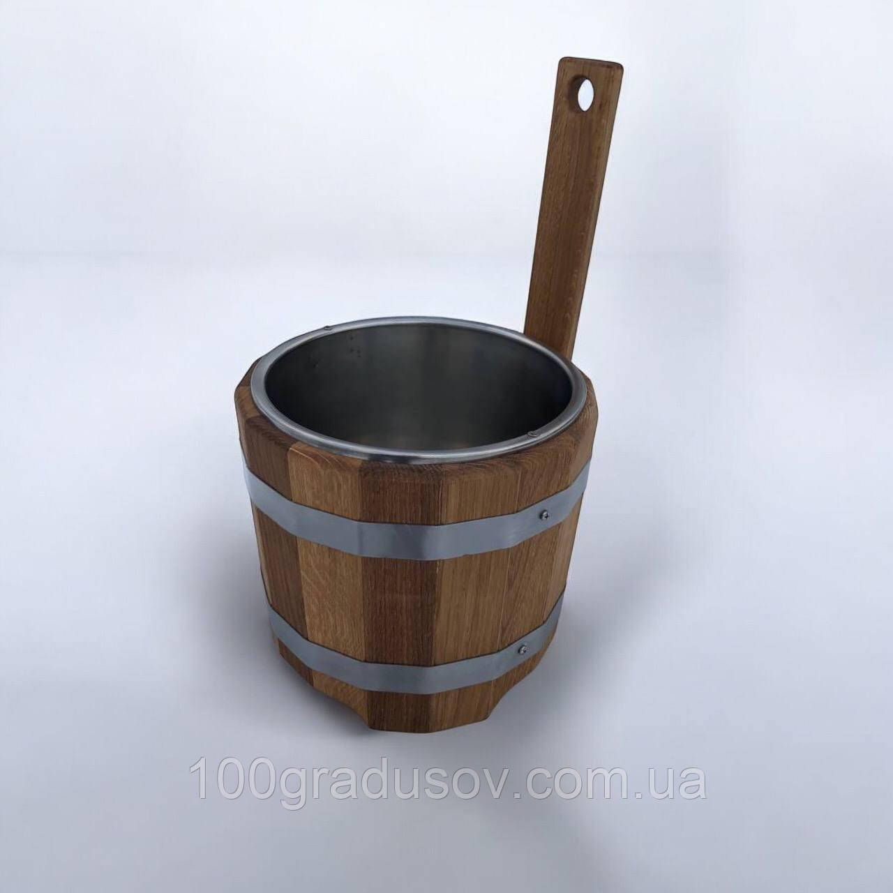 Шайка для лазні з нержавіючої вставкою (5л), фото 1