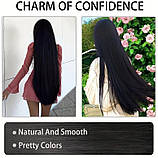 Парик длинные черные ровные волосы 101 см имитация кожи головы термоволокно, фото 5