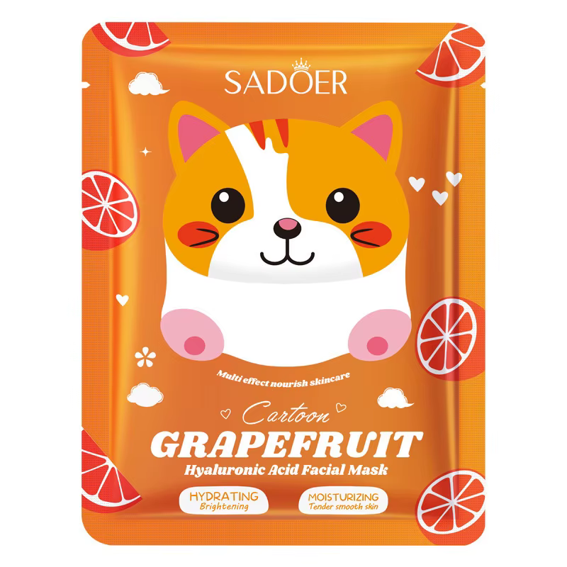 Тканинна маска для обличчя SADOER Cartoon Grapefruit Hyaluronic Acid зволожувальна 25 г, фото 1