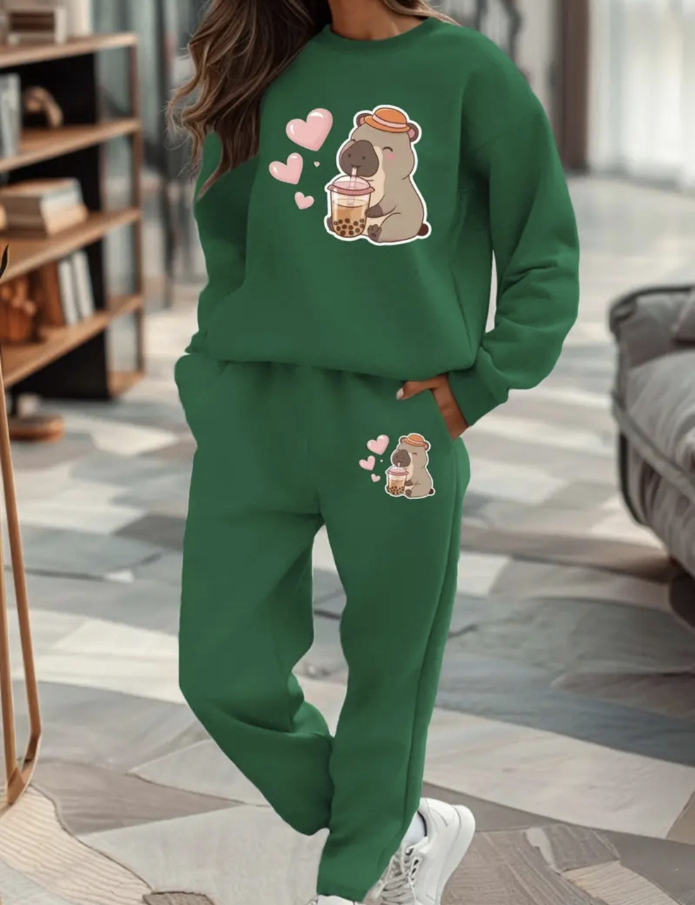 Теплий жіночий костюм з  принтом "Капібара", фото 1