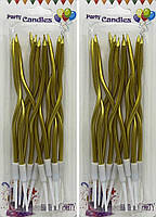 Свічки для торта КНР "Спіральні 16см" 12 штук золоті №378-1-G