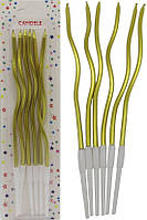 Свічки для торта КНР "Спіральні 15,5см" 6 штук золоті №408-2