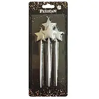 Свічки для торта Pelikan "Зірочки" 4 штуки сріблясті №868612