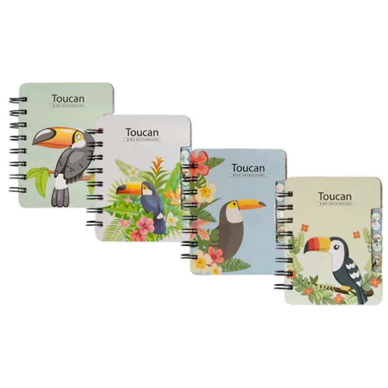 Блокнот з роздільниками на спіралі А6 КНР №XQ86K-1095, 1328 (71663) "Тукан, Авокадо" (тверда картонн, фото 1