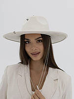 Капелюх федора з полями 9 см D.Hats з ланцюгом колір молочний