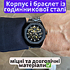 Чорний механічний годинник чоловічий з автопідзаводом сталевий на браслеті мінеральне скло Gusto Skeleton, фото 8