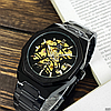Чорний механічний годинник чоловічий з автопідзаводом сталевий на браслеті мінеральне скло Gusto Skeleton, фото 9