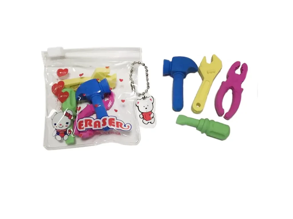 Гумки (ластики) декоративні "Інструмент" 4 штуки №7773 у струнному пакеті, фото 1