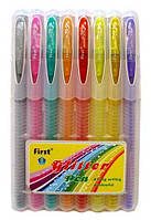 Набір ручок гелевих ароматизованих First №919 "Glitter" (1,0) з блиском 8 кольорів у пл. футлярі