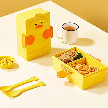 Пластиковий ланч-бокс, 1л + столові прибори / Ланч бокс / Контейнер для їжі / Бокс для ланчу