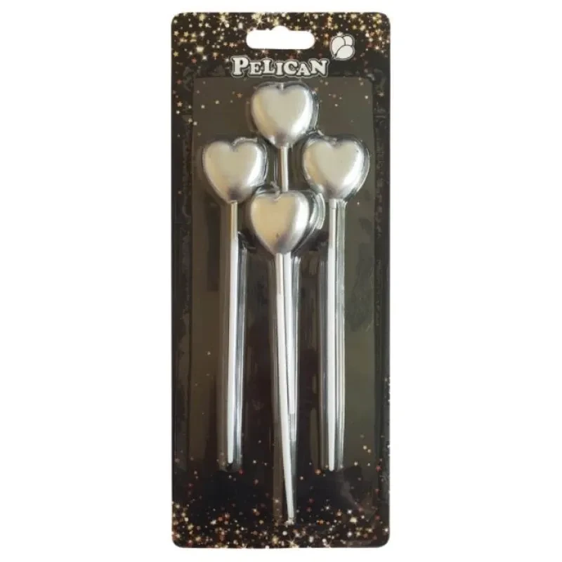 Свічки для торта Pelikan "Серце" 4 штуки сріблясті №868602, фото 1