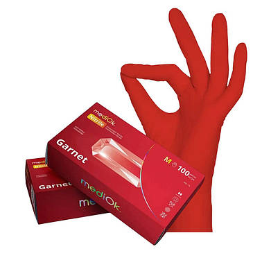 Нітрилові рукавички MediOk, щільність 3.8 г. - Garnet червоні (100 шт.).  XS, фото 2