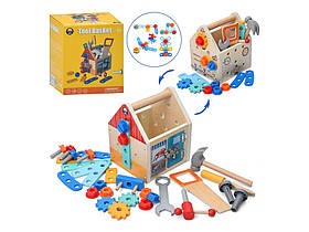 Дерев'яна іграшка Tool Basket MD 1386: набір інструментів з ящиком та молотком