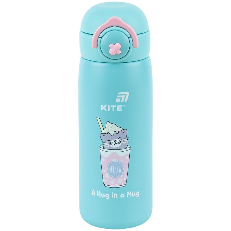 Термос з кнопкою Kite Hug in mug, 430 мл, бірюзовий, фото 1