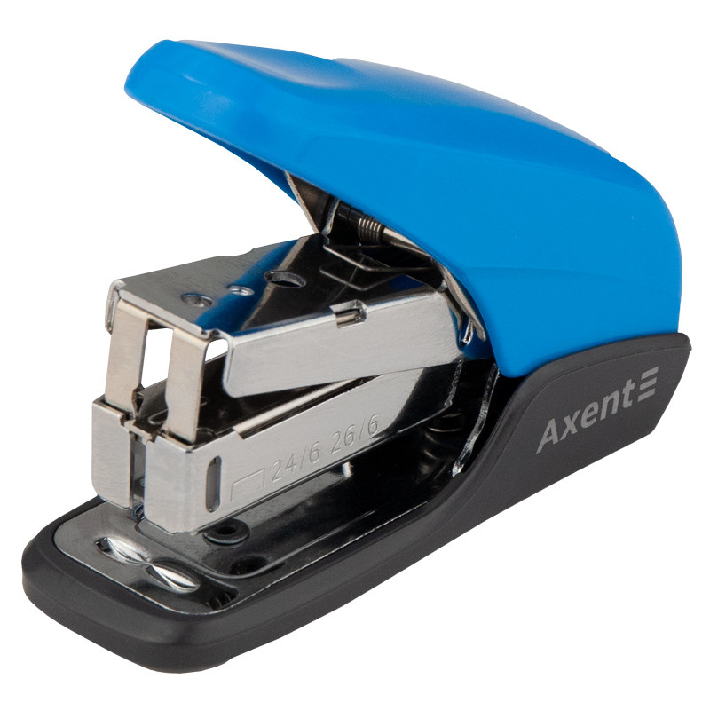 Степлер для легкого скріплення №24 Axent №4841-07 "Shell PS" (пробиває 20листів) з дестеплером блаки, фото 1