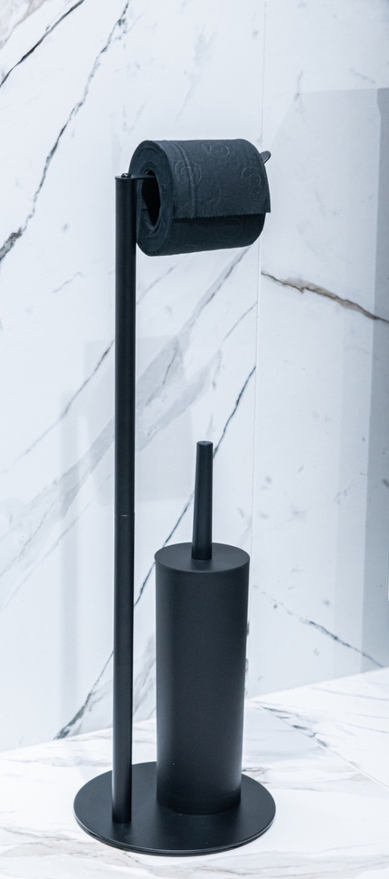 Стійка тримач туалетного паперу та щітки, чорна, фото 1