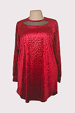 Велюрова туніка великих розмірів червона ошатна, фото 3