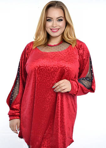 Велюрова туніка великих розмірів червона ошатна, фото 1