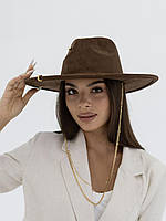 Капелюх федора з полями 9 см D.Hats з ланцюгом колір коричневий