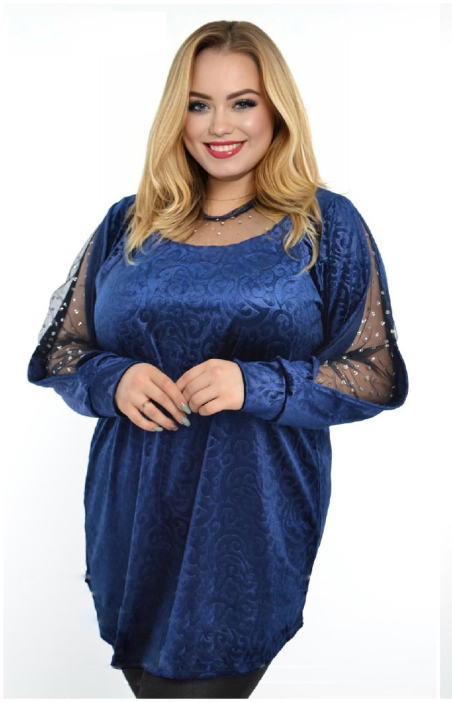 Туніка жіноча батал ошатна велюрова великі розміри 52-58 синя