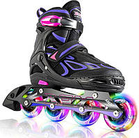 Роликові ковзани 2PM SPORTS Vinal з підсвічуванням для дітей та дорослих чорні регульовані 37.5-41