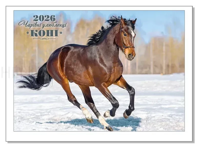 Календар 2026 Колаж, настінний перекидний 320*240 Коні, фото 1