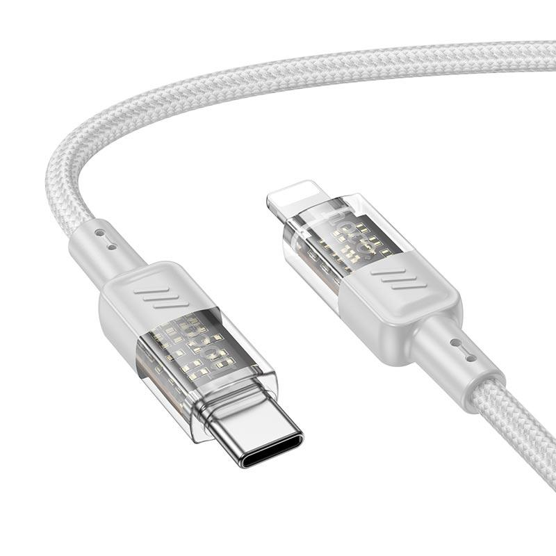 Кабель Hoco Type-C to Lightning Spirit PD transparent charging data cable U129 |27W, 1.2M| (6942007612395) grey