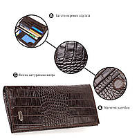 Стильний чоловічий вертикальний гаманець із натуральної шкіри із тисненням під крокодила CANPELLINI 21900 Коричневий, фото 4