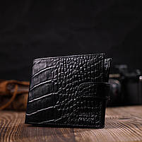 Модний гаманець для чоловіків з натуральної фактурної шкіри з тисненням під крокодила BOND 21995 Чорний, фото 9