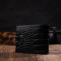Модний гаманець для чоловіків з натуральної фактурної шкіри з тисненням під крокодила BOND 21995 Чорний, фото 10