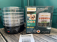 Потужна електрична сушарка для овочів і фруктів Rainberg 800W Дегідратор 5 піддонів сушильний апарат 1 кг Чорна