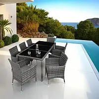 Садові меблі з ротангу 8+1 +чохол чорний/сірий