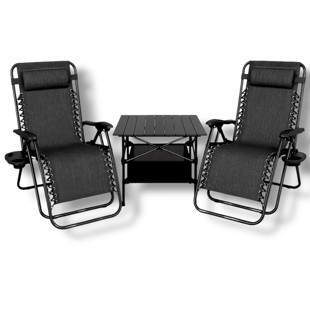 Комплект меблів для відпочинку Leobro 2 шезлонги та стіл, чорний, фото 1