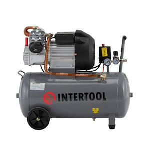 Компресор 50 л, 3 кВт, 220 В, 8 атм, 420 л/хв, 2 циліндри. INTERTOOL PT-00071