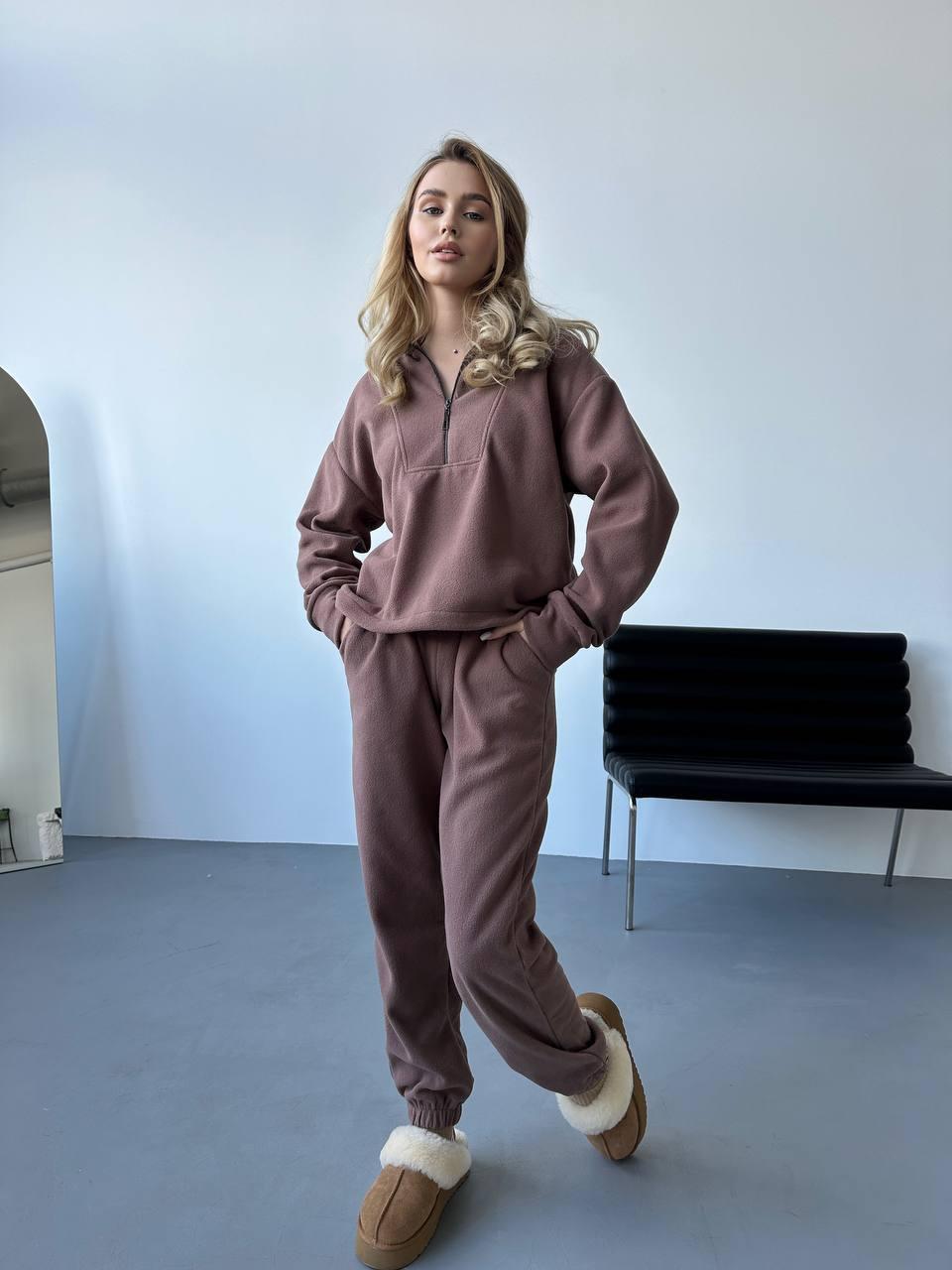 Красивий теплий жіночий спортивний флісовий костюм двійка для дому та прогулянок - фото 1 - id-p2760194573