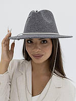 Капелюх федора з вовни з ланцюгом та замшевою мотузкою D.Hats темно сірий